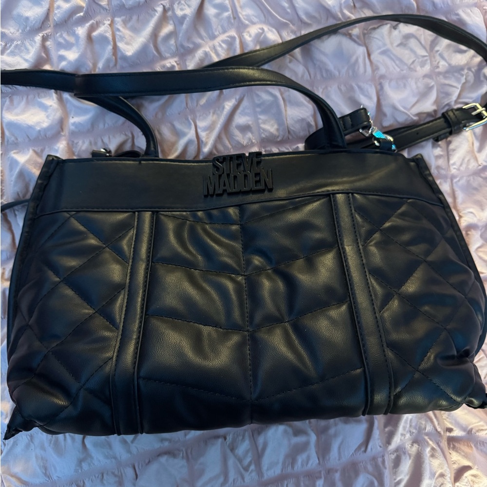 Steve Madden Black Shoulder Bag with Quilted Design